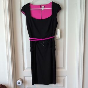 Signature by Sangria Black and Pink Sheath Dress Scoop Neck Cap Sleeve